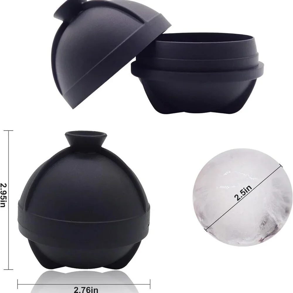 Circle Ice Cube Ball Trays/Molds 6 Black NWOT